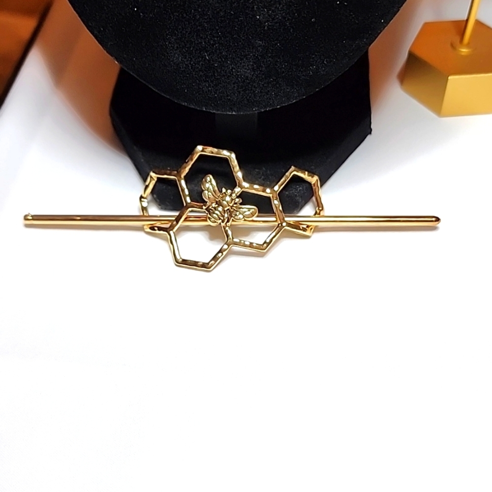 Honeycomb & Bee Hair Stick-Gold